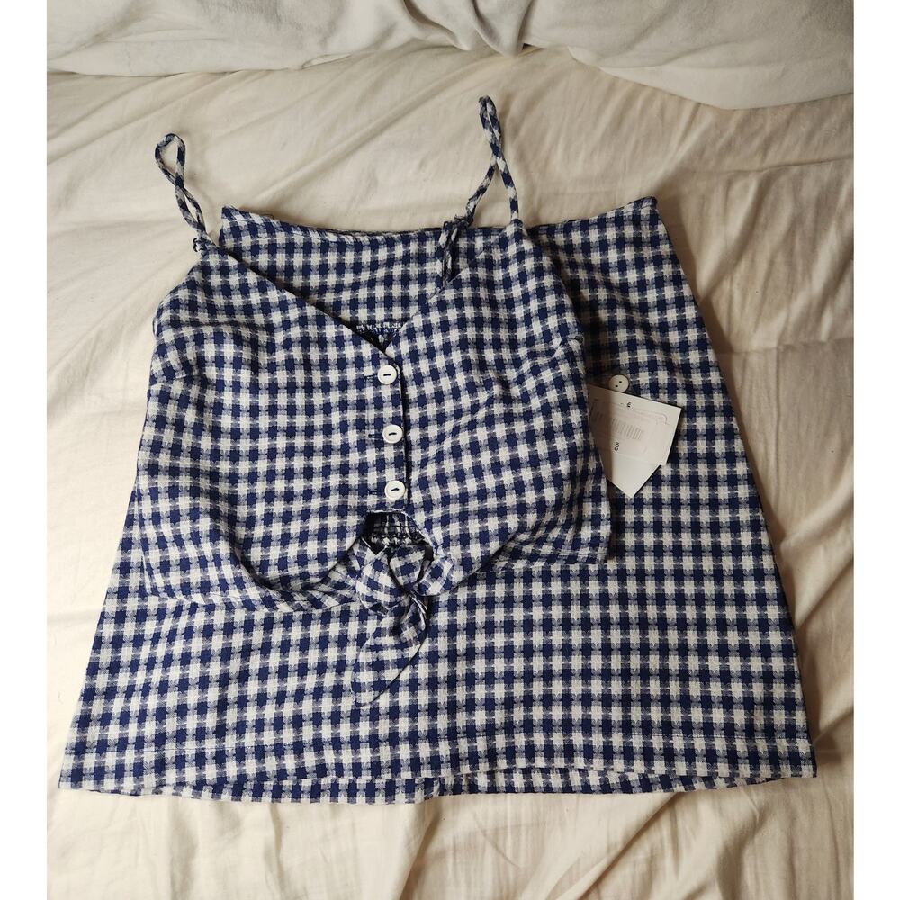 B. Darlin Navy and White Gingham Tank/Skirt Two Piece Set